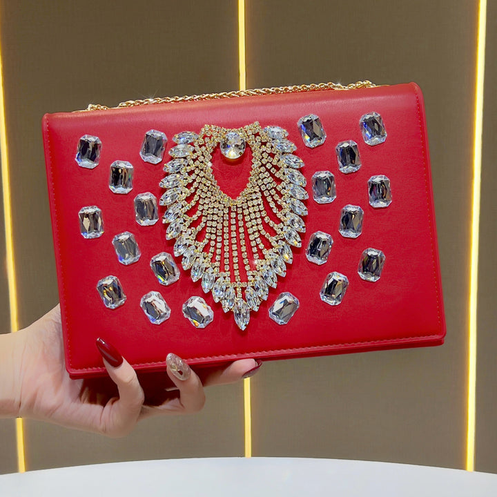 Decorative Crystal-Embellished Evening Clutch