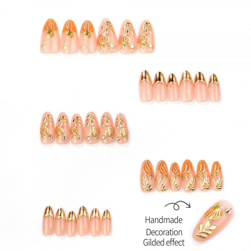 Festive Pumpkin Themed Press-On Nail Set