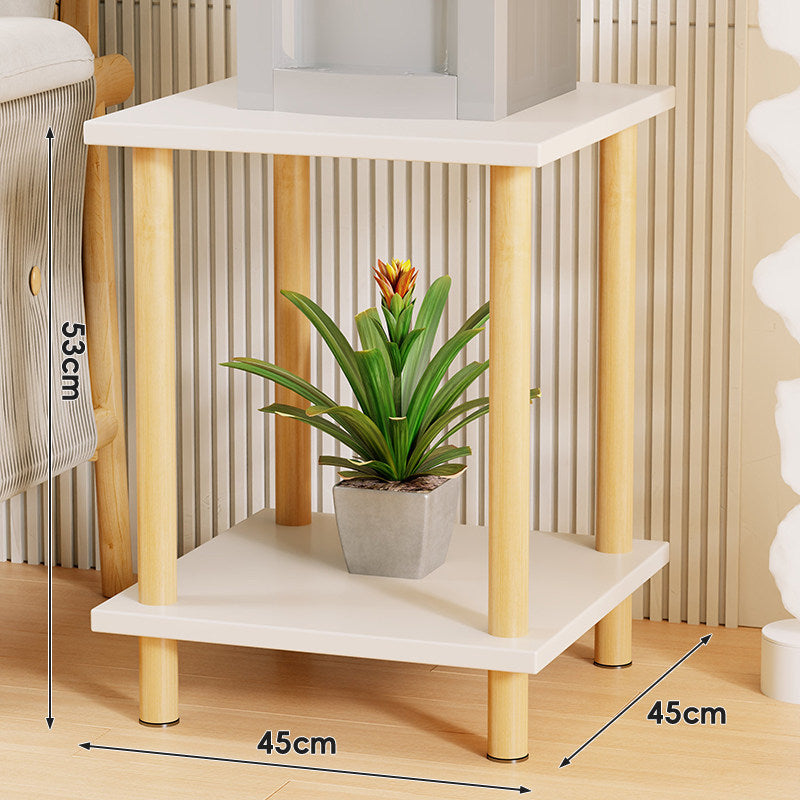 Tiered Square Side Table Plant Stand with Natural Wood Legs