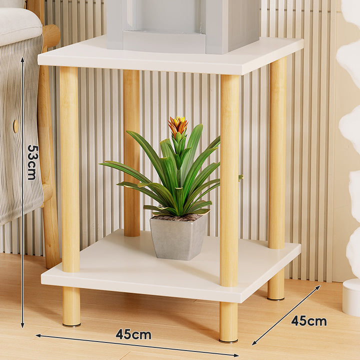 Tiered Square Side Table Plant Stand with Natural Wood Legs