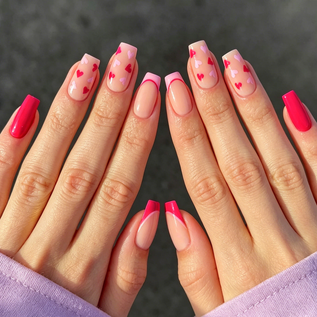 Artistic Heart-Pattern Acrylic Nail Art Extensions Stornfield