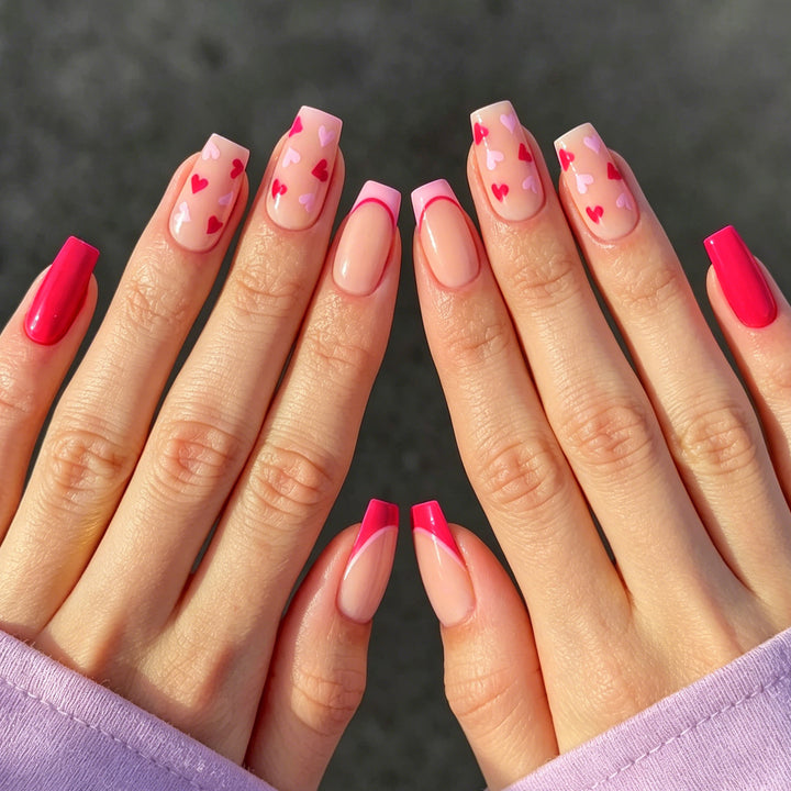 Artistic Heart-Pattern Acrylic Nail Art Extensions Stornfield