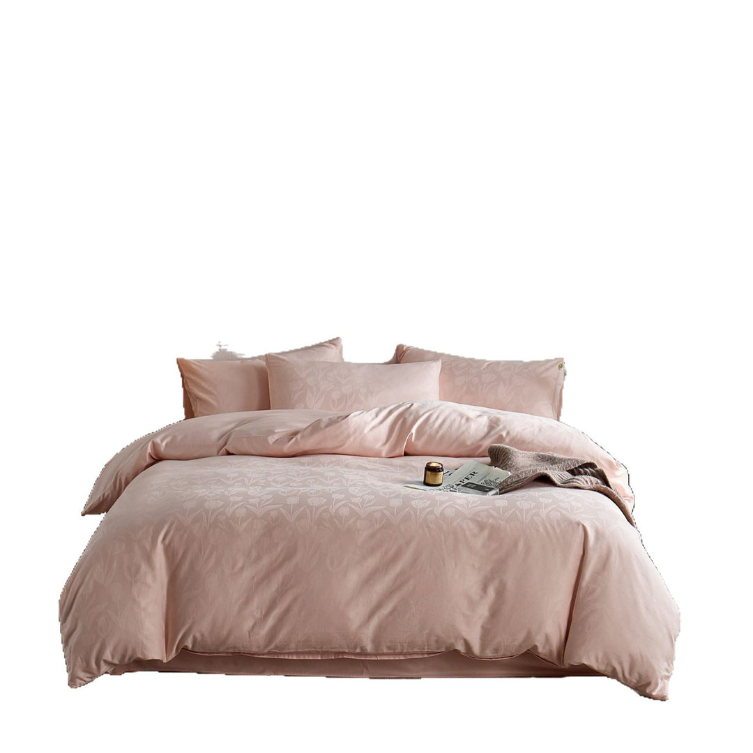Fine cotton satin bedding set with tulip jacquard structure and hotel closure