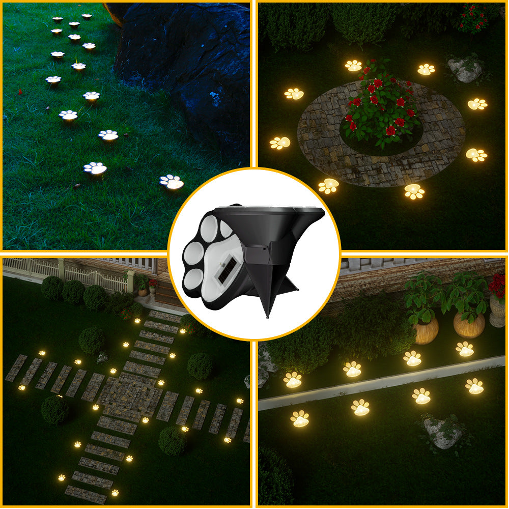 Paw Print Solar Garden Pathway Stake Lights With Integrated Panel And Ground Spike Mount Stornfield