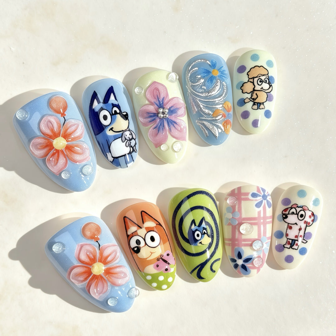 Playful Cartoon-Inspired Press-On Nail Art Set
