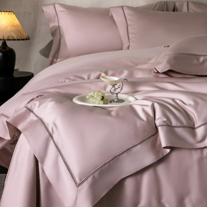 Luxury Silky Sateen Duvet Cover Set with Ladder-Stitch Hem and Decorative Ruffle
