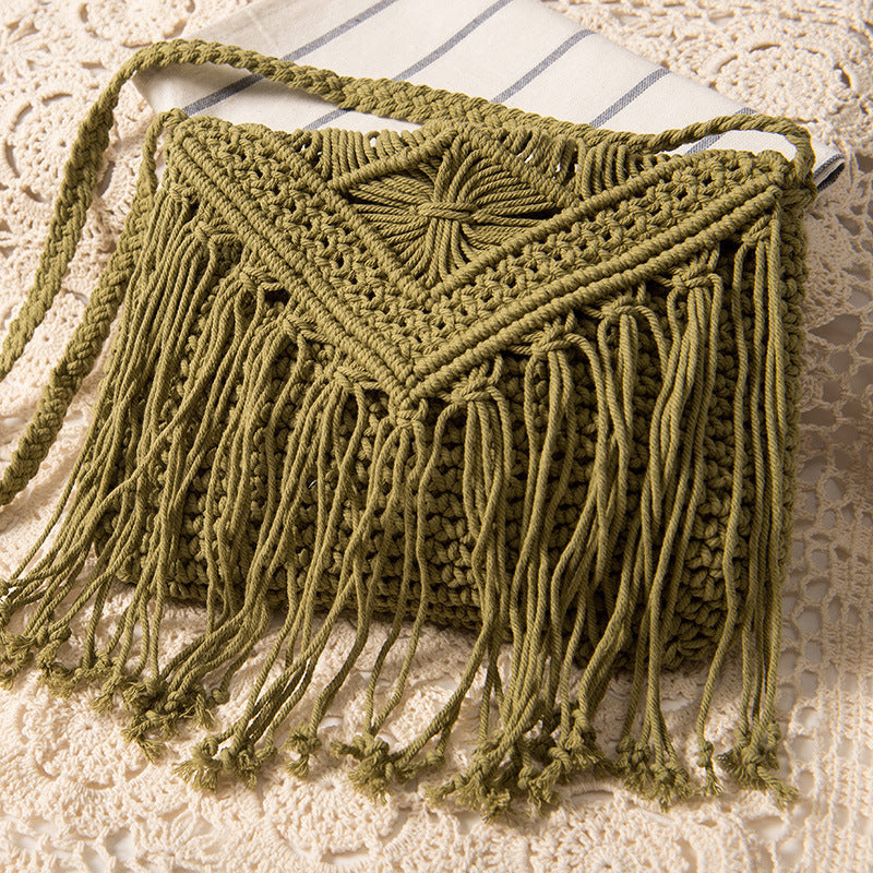 Macrame Handbag with Fringes and Adjustable Shoulder Strap Stornfield