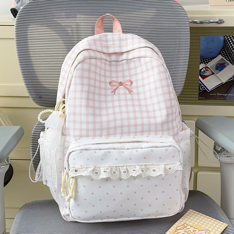 Playful Gingham Print School Backpack Stornfield