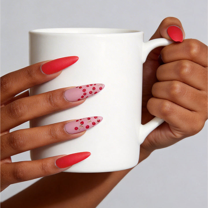 Artistic Stiletto Nail Art Set with Cherry and Matte Designs Stornfield