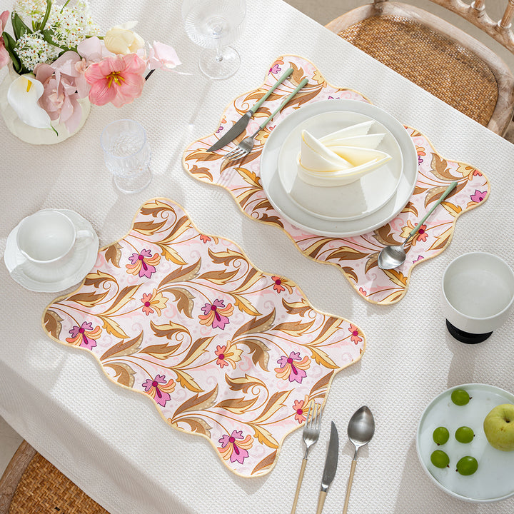 Decorative wavy table set with pomegranate and parrot motif Stornfield
