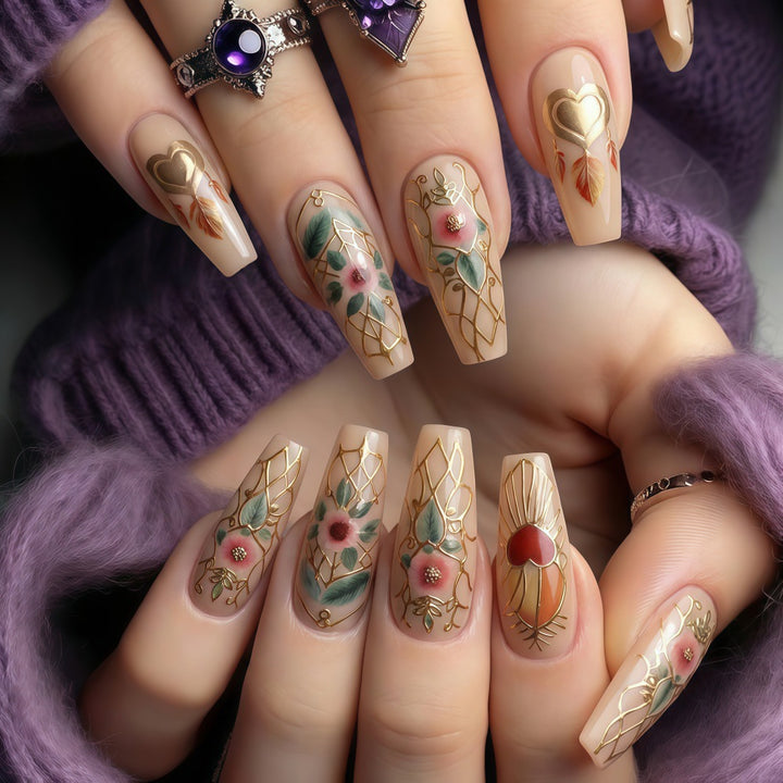 Creative artificial nails with floral and romantic design Stornfield