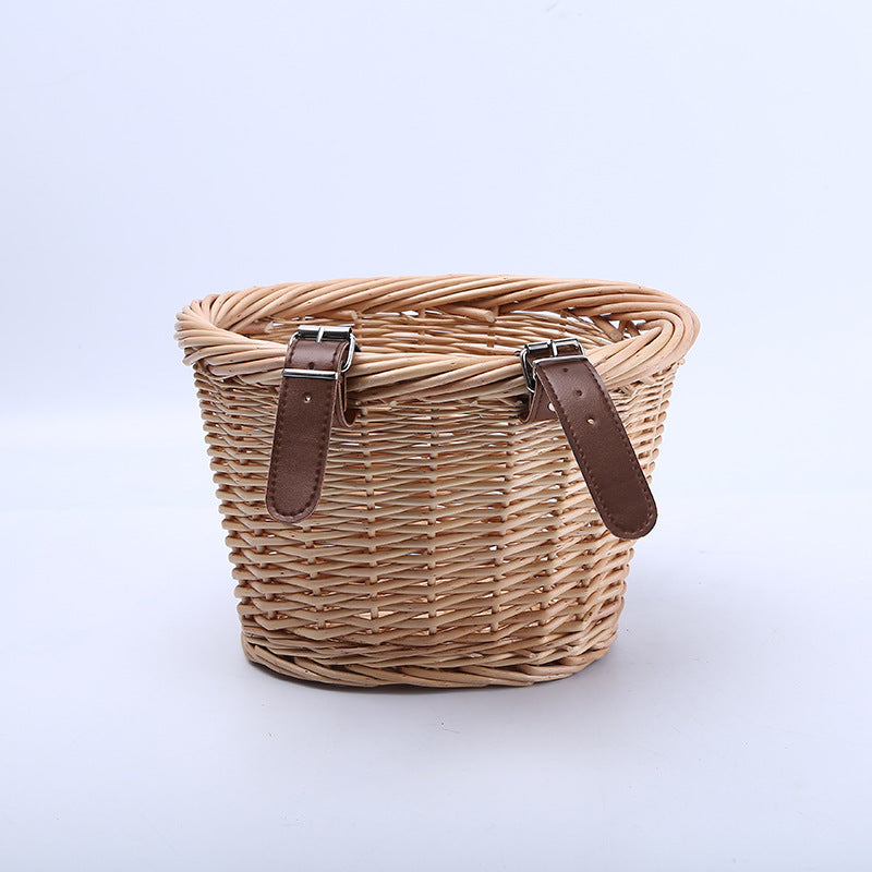Woven Storage Basket with Reinforced Leather Handles Stornfield