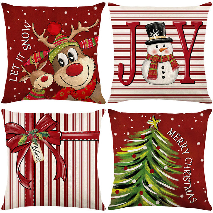 Festive Reindeer Illustrated Square Throw Pillow Cover with Hidden Zipper
