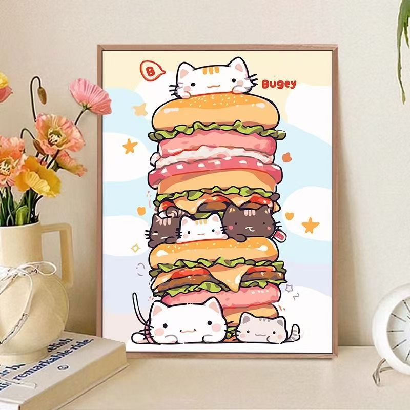Playful Cat-Themed Food Art Print Stornfield