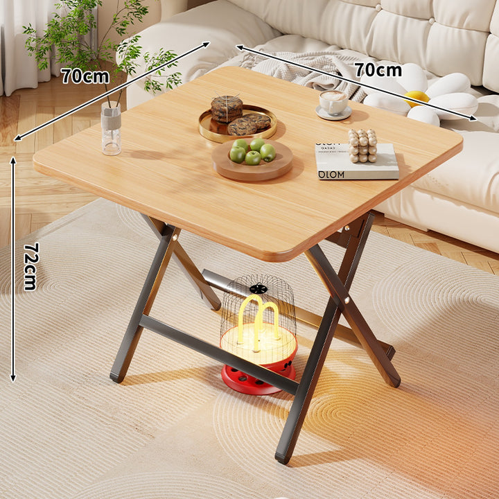 Square Foldable Marble-Effect Coffee Table with Cross-Leg Metal Frame