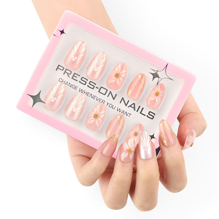 Artificial Press-On Nails with Elegant Flower Design Stornfield