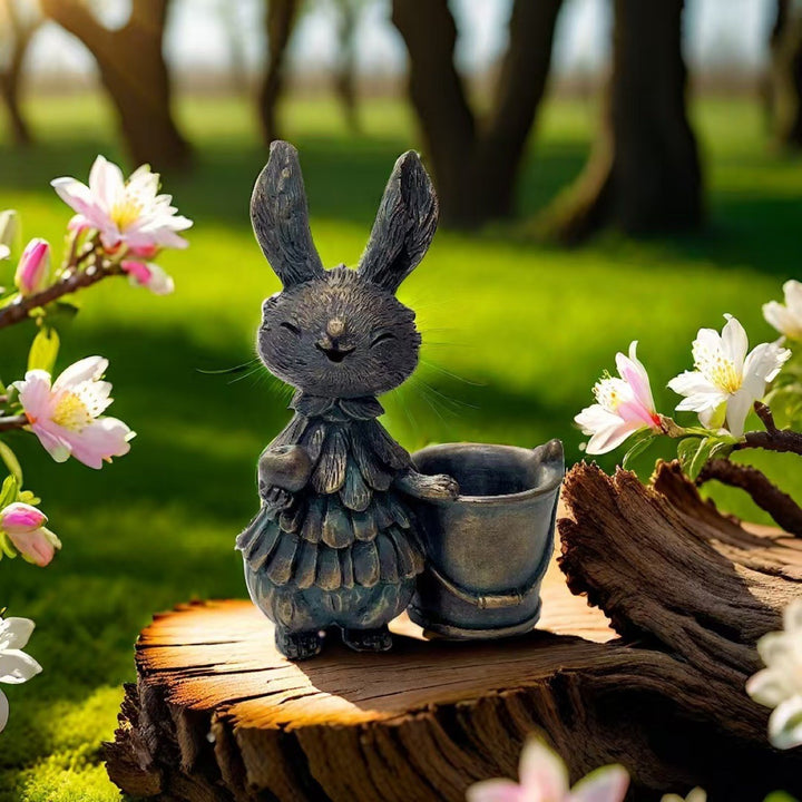 Adorable Rabbit Figurine with Lettuce Planter Stornfield