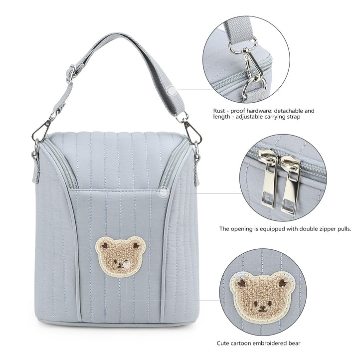 Fashionable Shoulder Bag with Quilted Design and Cute Bear Motif Stornfield