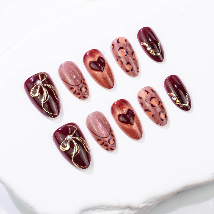 Decorative Press-On Nail Art Set with Elegant Bow Features Stornfield