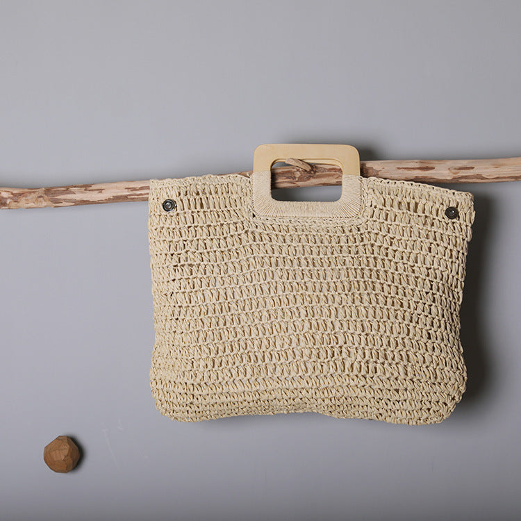 Basket bag with stylish wooden handle Stornfield