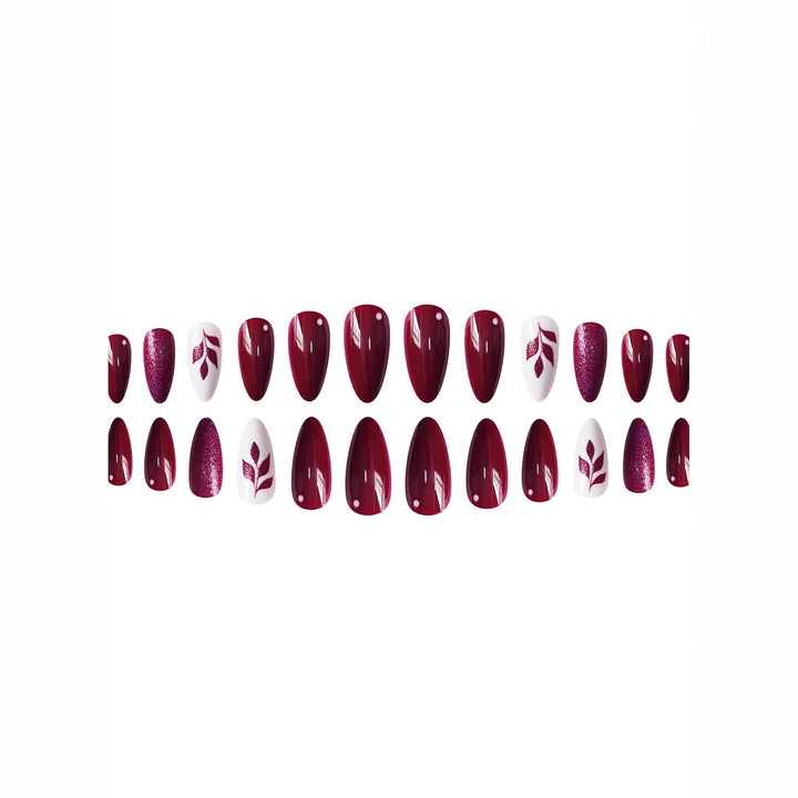 Artistic Press-On Nail Art Set with Glittery Leaf Design Stornfield