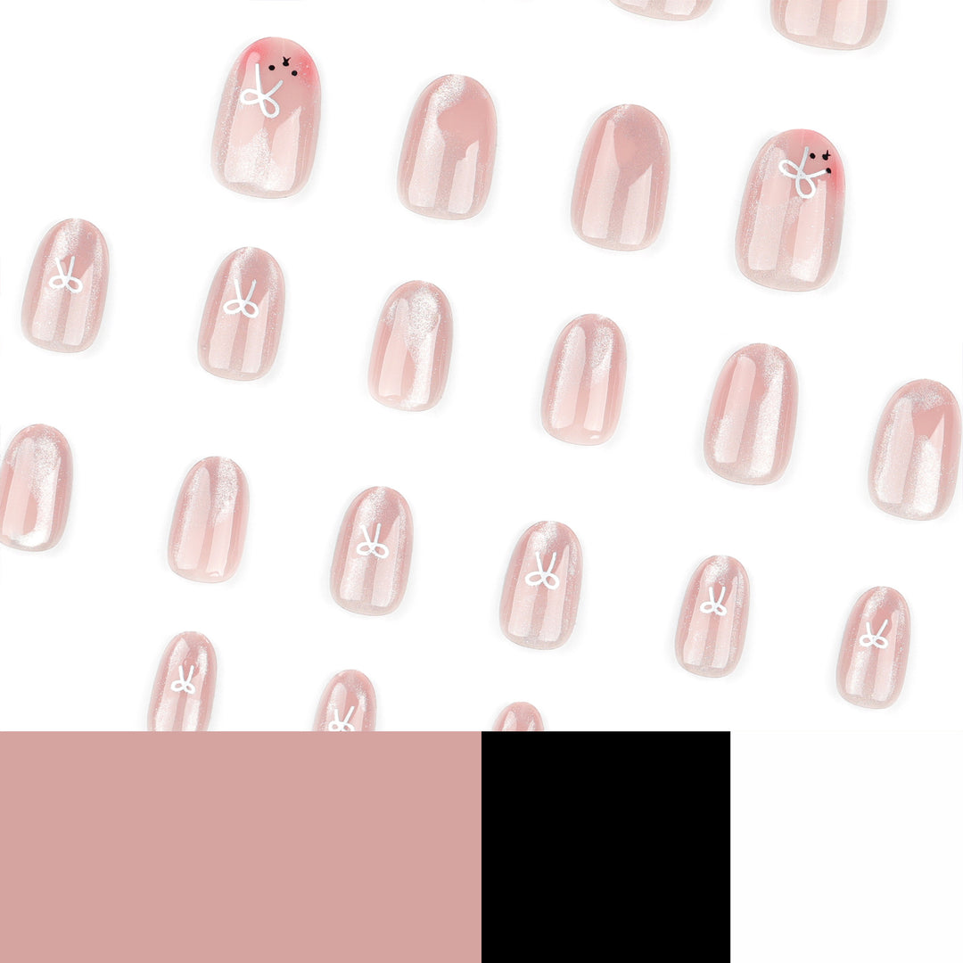 Artificial nail extensions with cute bunny design and hearts Stornfield