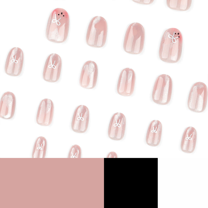 Artificial nail extensions with cute bunny design and hearts Stornfield