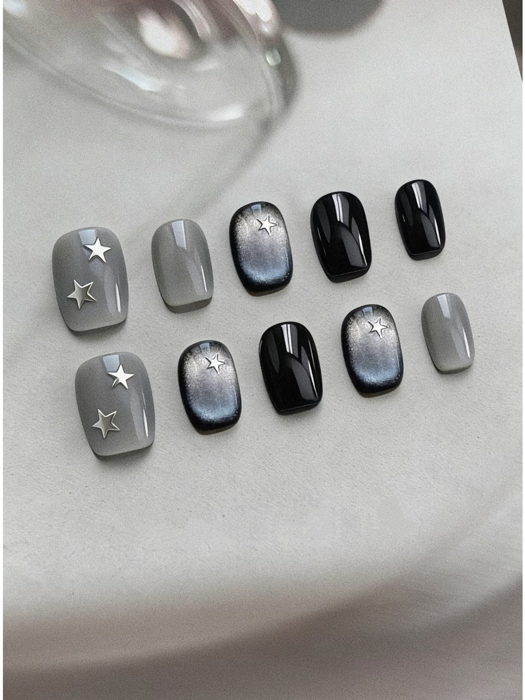 Decorative Press-On Nail Art Set with Star Accents