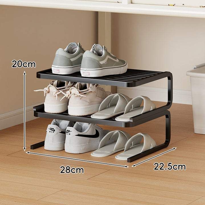Compact Low-Profile Two-Tier Powder-Coated Metal Shoe Organizer