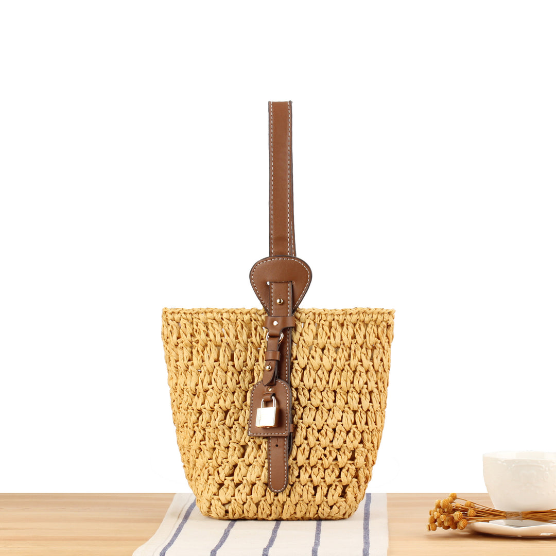 Braided Bast Handbag with Elegant Leather Decoration Stornfield