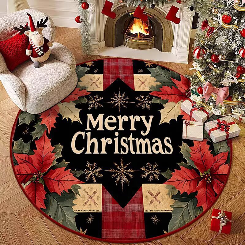 Festive Christmas-Themed Round Area Rug for Home
