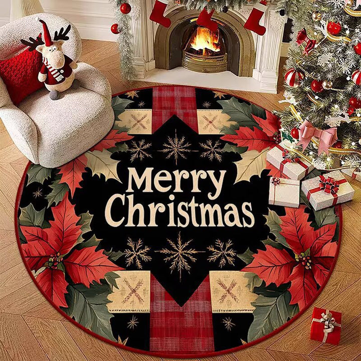 Festive Christmas-Themed Round Area Rug for Home