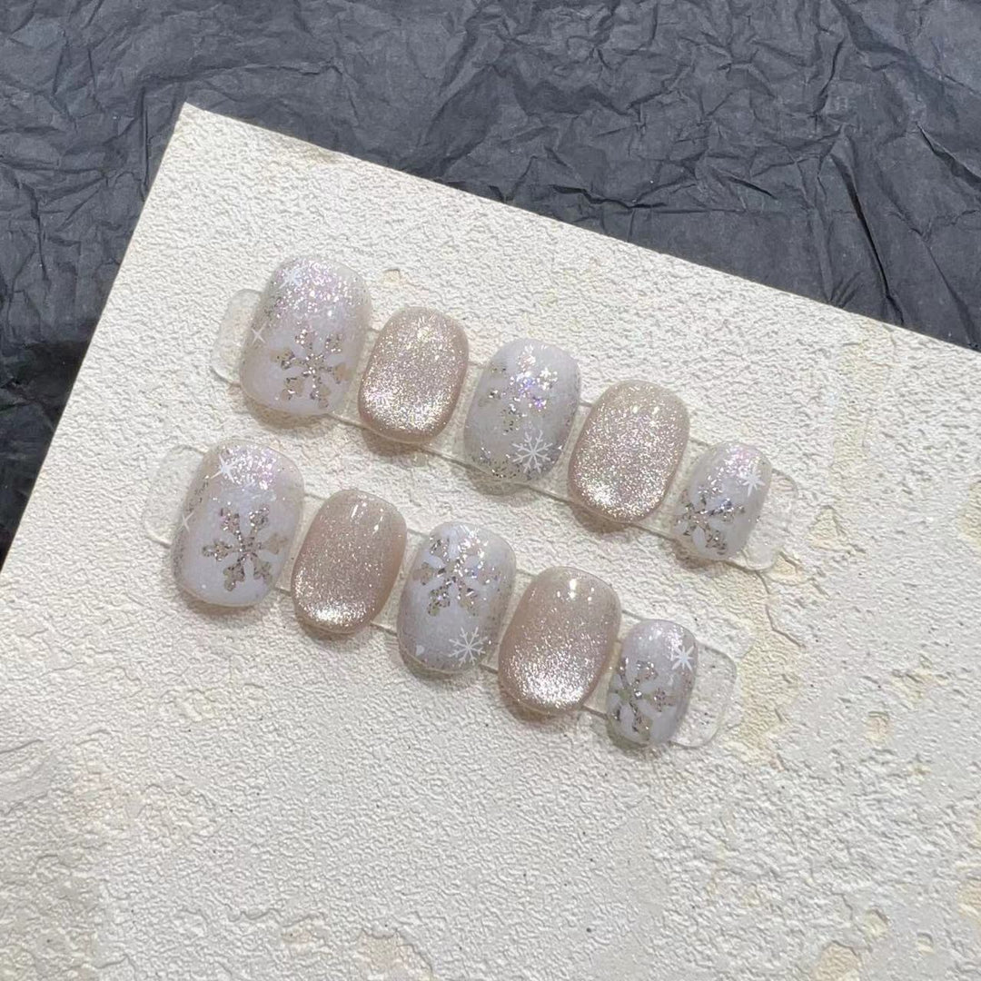 Chic Glittery Press-On Nail Set with Snowflake Design Stornfield
