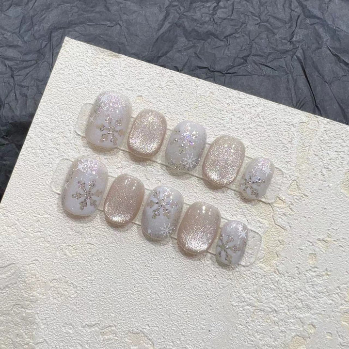 Chic Glittery Press-On Nail Set with Snowflake Design Stornfield