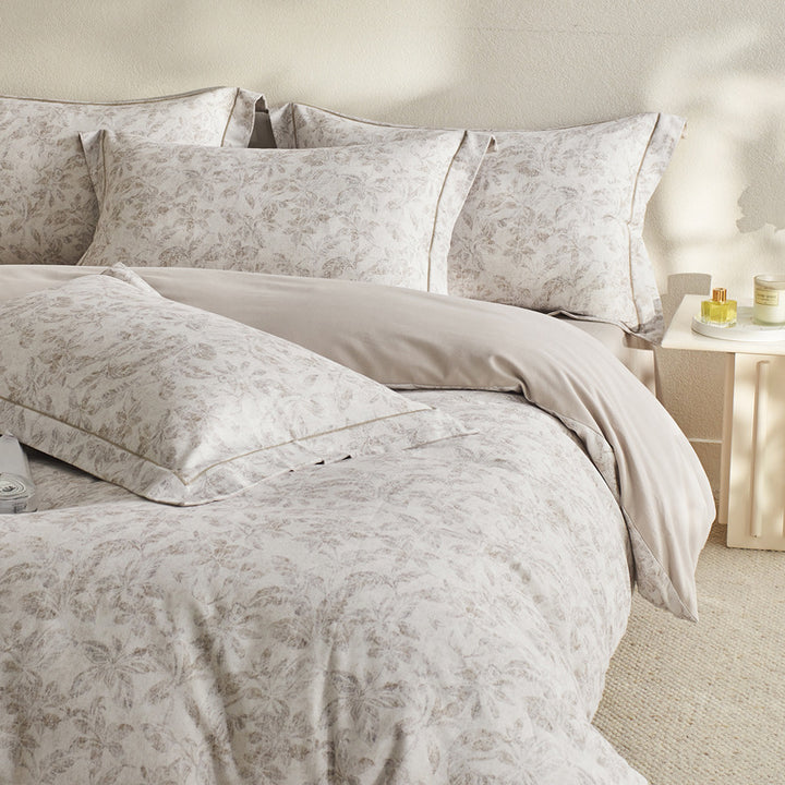 Reversible Botanical Cotton Sateen Duvet Cover Set with Pillow Shams
