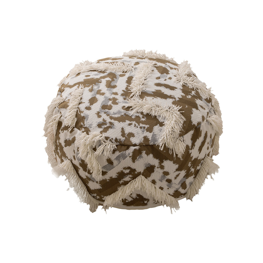 Round Boho Seat Pouf with Hand-Tufted Structure and Decorative Fringes Stornfield