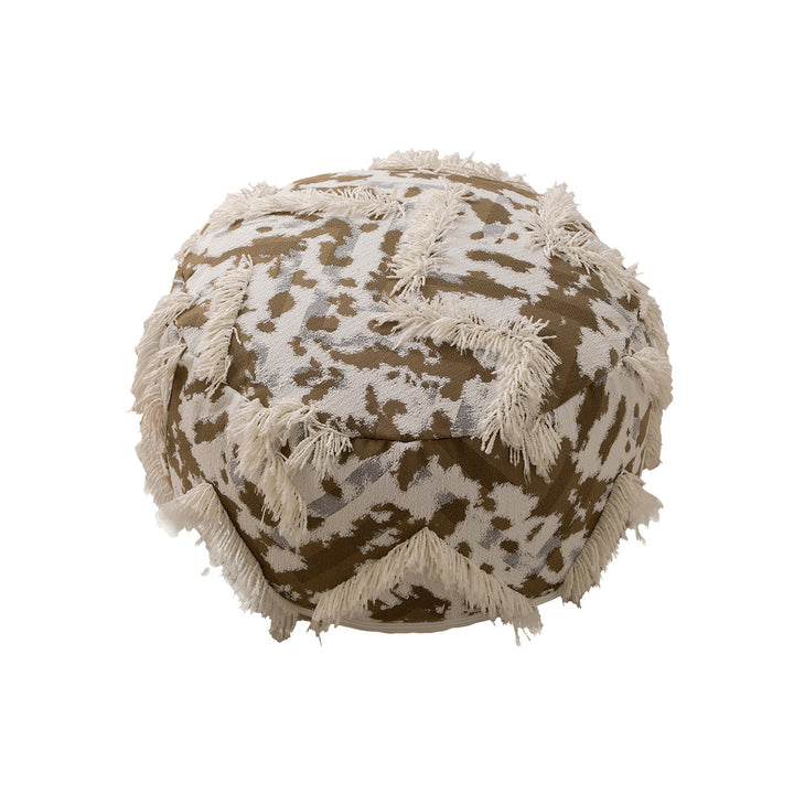 Round Boho Seat Pouf with Hand-Tufted Structure and Decorative Fringes Stornfield