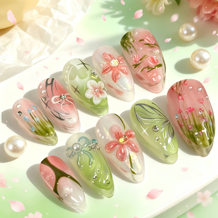 Artistic Floral Design Press-On Nail Set Stornfield