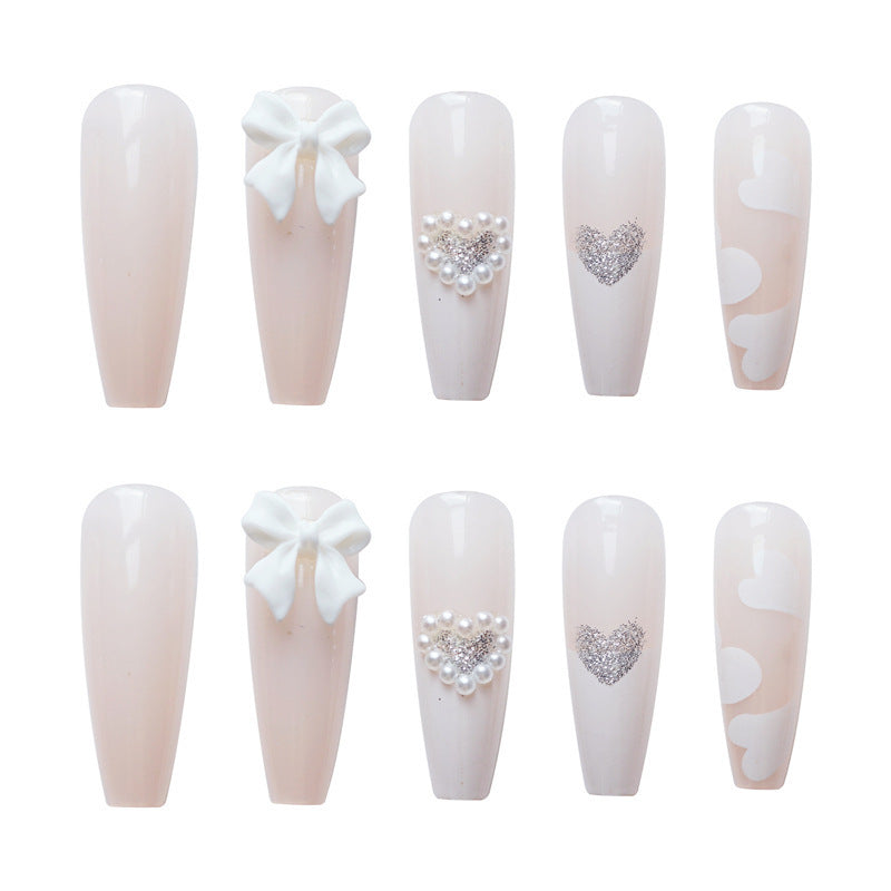 Heart-Decorated Stiletto Nail Extensions