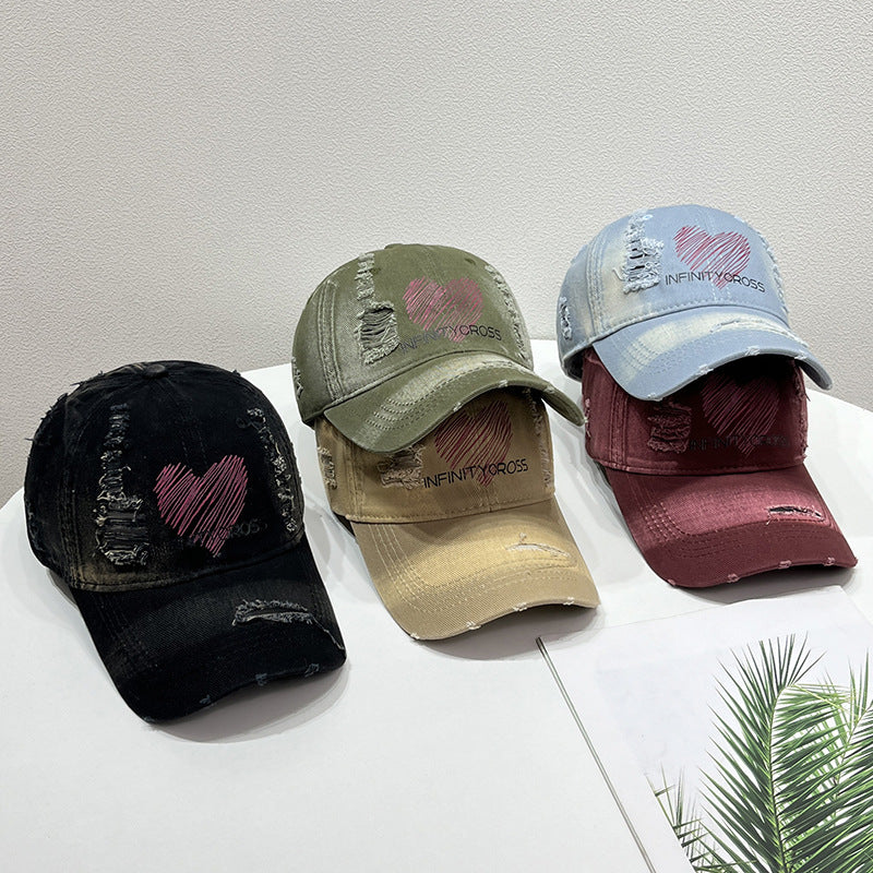 Women's Distressed Heart Embroidered Baseball Cap Stornfield