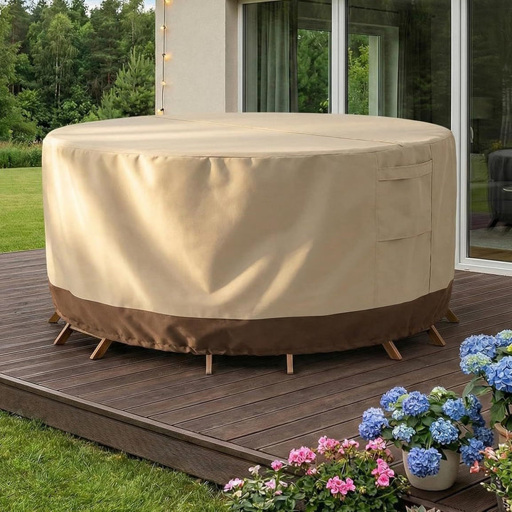 Protective cover for round garden tables with breathable material Stornfield