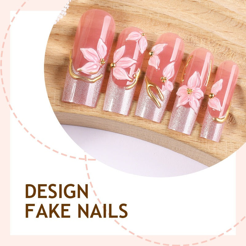 Elegant artificial nail set with floral and glitter elements Stornfield