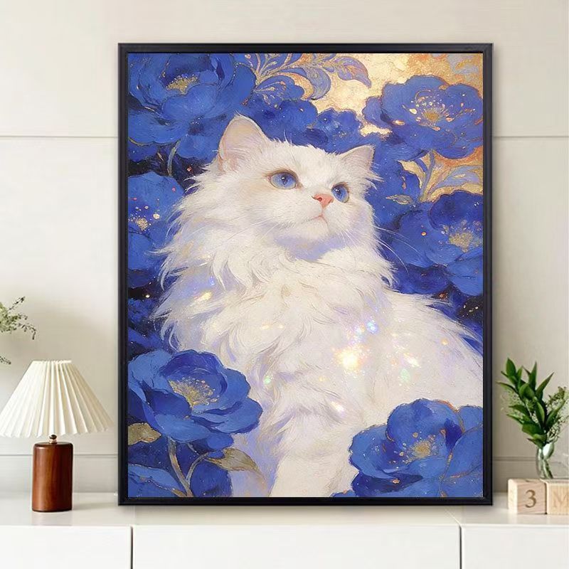Floral Cat-Themed Wall Art Print Stornfield