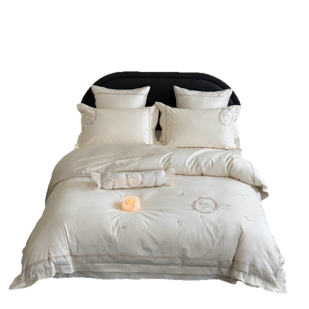 Satin-Effect Embroidered Medallion Duvet Cover & Bolster Bedding Set