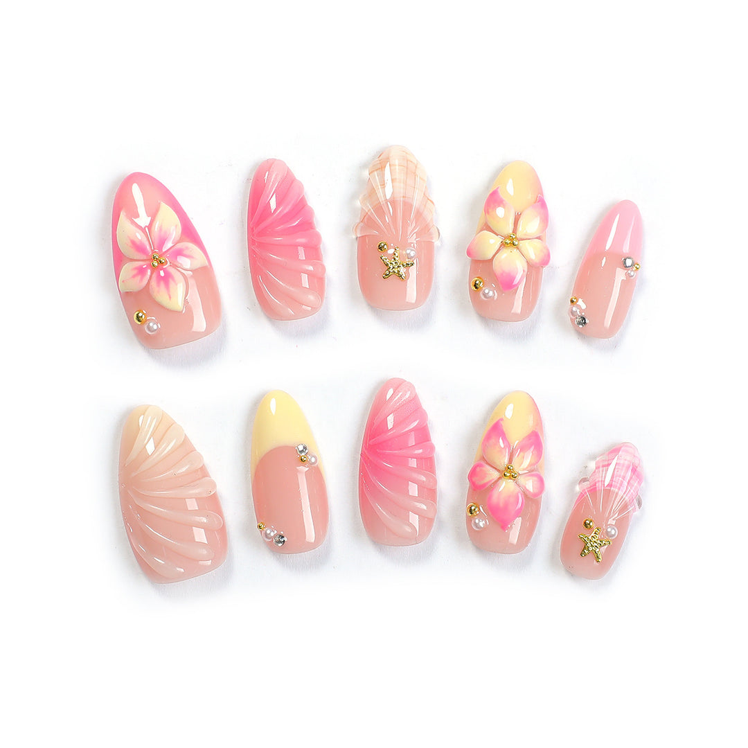 Artificial nail set with floral accents and glitter embellishments Stornfield 1789119239