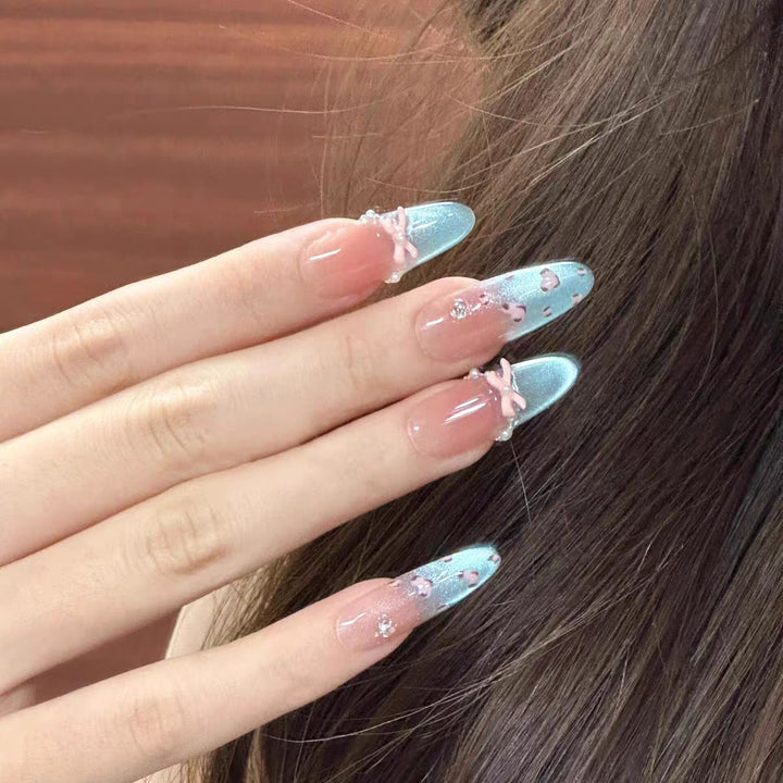 Elegant Stiletto Press-On Nail Art Set with Floral Accents Stornfield