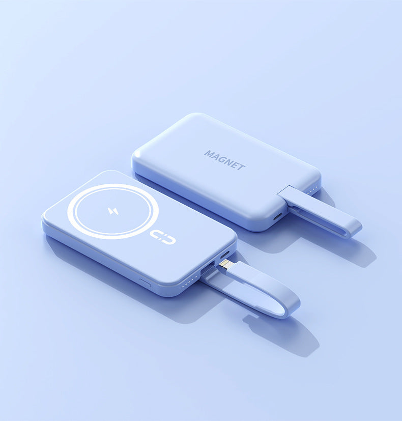 Magnetic power bank with wireless charging function and integrated cable system Stornfield