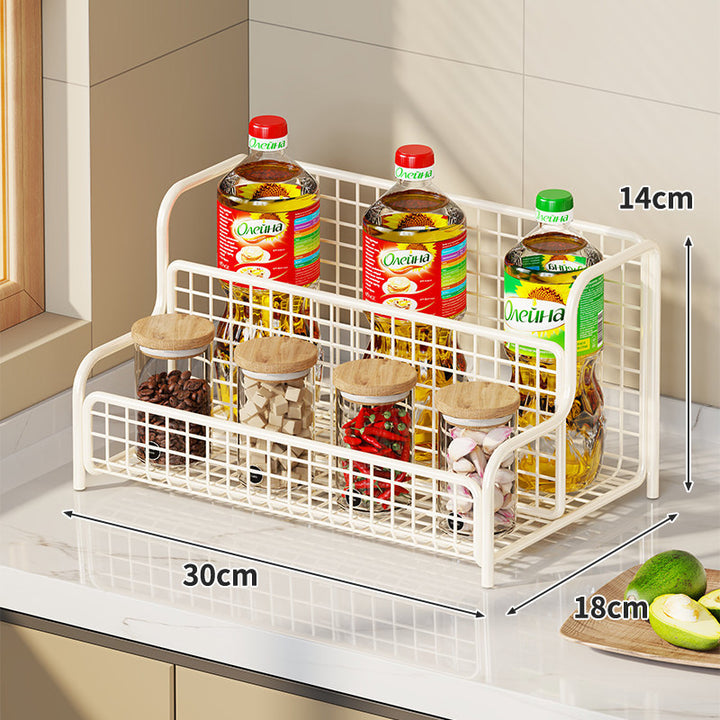 Double-Tier Countertop Metal Wire Kitchen Organizer Rack for Bottles and Spices