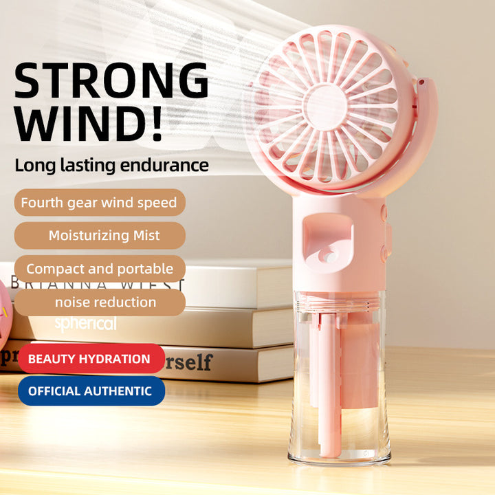 Cooling handheld misting fan with quiet brushless motor and detachable transparent water reservoir Stornfield
