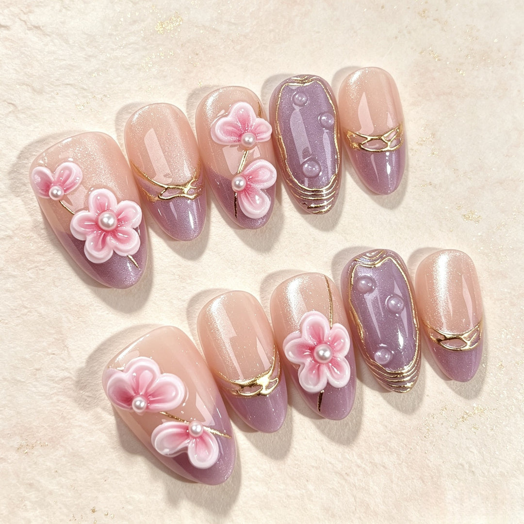 Elegant Floral-Designed Press-On Nail Set